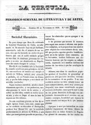 'La Tertulia periódico semanal de literatura y de artes' - Número 123 - 1850 noviembre 24