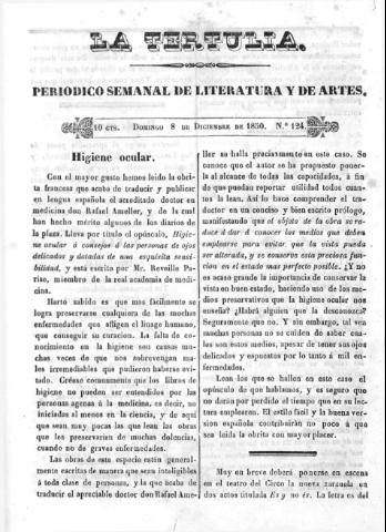 'La Tertulia periódico semanal de literatura y de artes' - Número 124 - 1850 diciembre 8