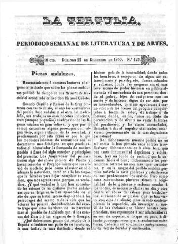 'La Tertulia periódico semanal de literatura y de artes' - Número 126 - 1850 diciembre 22