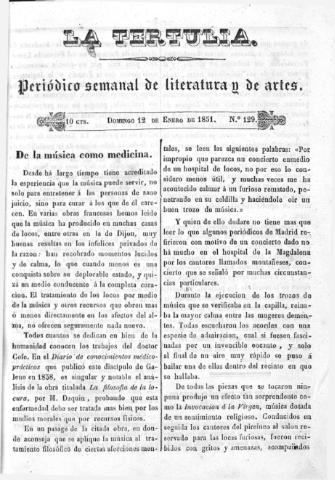 'La Tertulia periódico semanal de literatura y de artes' - Número 129 - 1851 enero 12