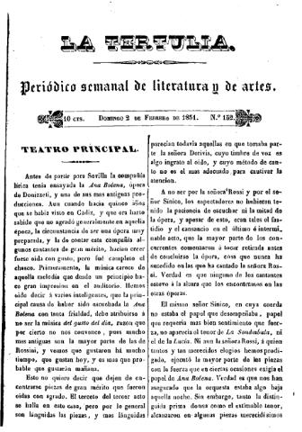 'La Tertulia periódico semanal de literatura y de artes' - Número 132 - 1851 febrero 2
