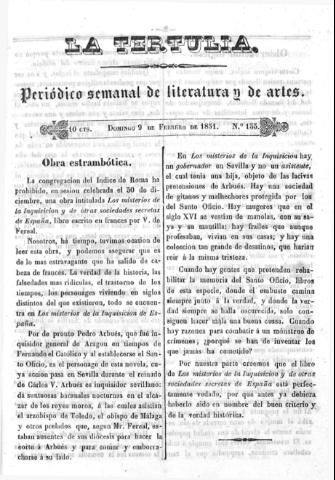 'La Tertulia periódico semanal de literatura y de artes' - Número 133 - 1851 febrero 9