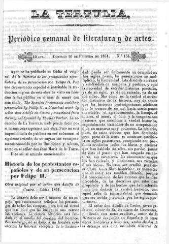'La Tertulia periódico semanal de literatura y de artes' - Número 134 - 1851 febrero 16