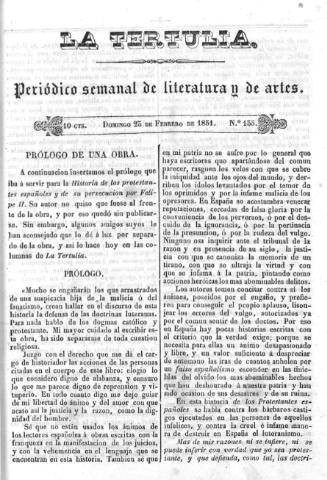 'La Tertulia periódico semanal de literatura y de artes' - Número 135 - 1851 febrero 23