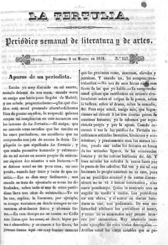 'La Tertulia periódico semanal de literatura y de artes' - Número 137 - 1851 marzo 9
