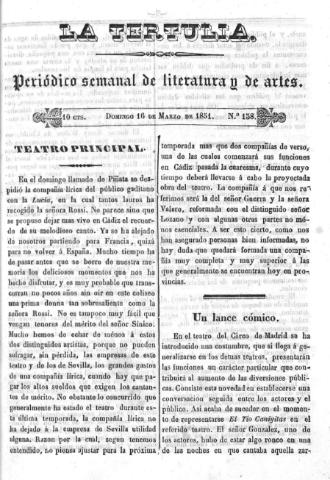 'La Tertulia periódico semanal de literatura y de artes' - Número 138 - 1851 marzo 16