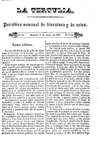 'La Tertulia periódico semanal de literatura y de artes' - Número 141 - 1851 abril 6