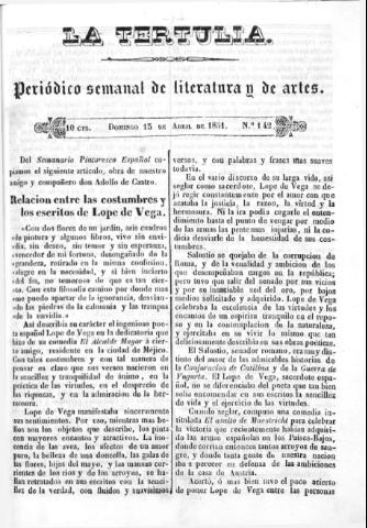 'La Tertulia periódico semanal de literatura y de artes' - Número 142 - 1851 abril 13