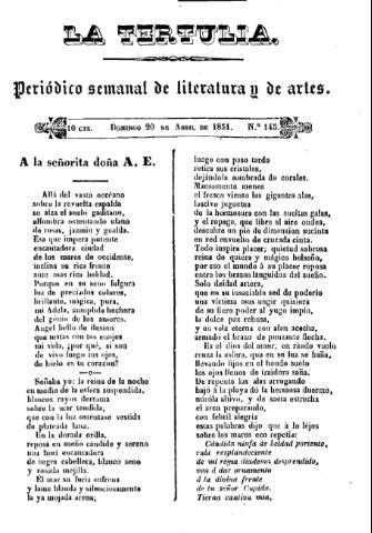 'La Tertulia periódico semanal de literatura y de artes' - Número 143 - 1851 abril 20