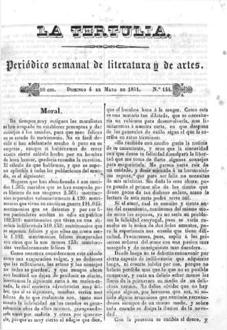 'La Tertulia periódico semanal de literatura y de artes' - Número 144 - 1851 mayo 4