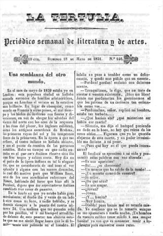 'La Tertulia periódico semanal de literatura y de artes' - Número 146 - 1851 mayo 18