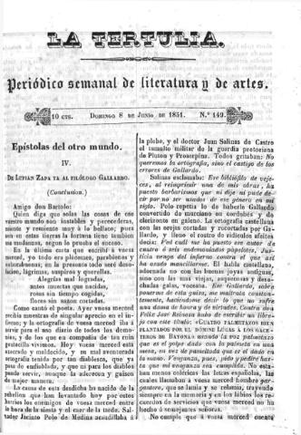 'La Tertulia periódico semanal de literatura y de artes' - Número 149 - 1851 junio 8