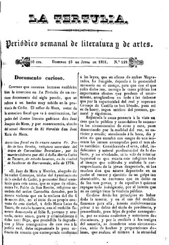 'La Tertulia periódico semanal de literatura y de artes' - Número 149 - 1851 junio 15