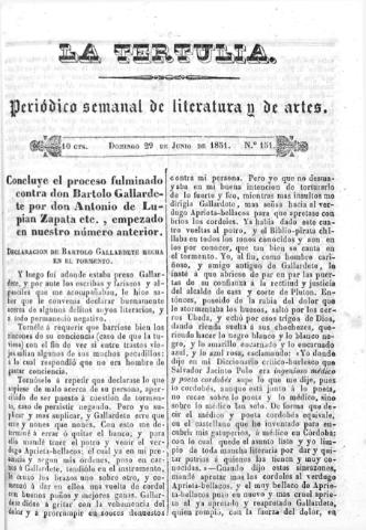 'La Tertulia periódico semanal de literatura y de artes' - Número 151 - 1851 junio 29