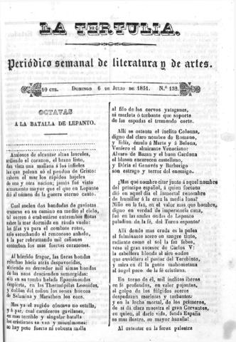 'La Tertulia periódico semanal de literatura y de artes' - Número 152 - 1851 julio 6