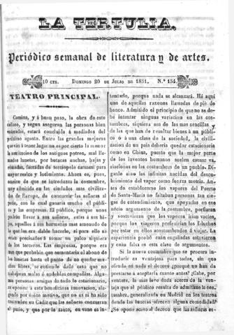 'La Tertulia periódico semanal de literatura y de artes' - Número 154 - 1851 julio 20