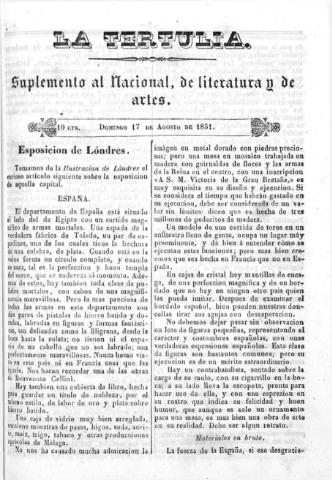'La Tertulia periódico semanal de literatura y de artes' - 1851 agosto 17