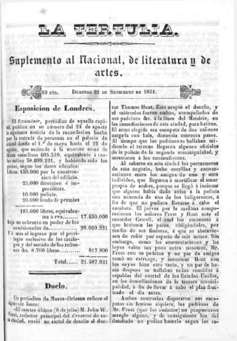 'La Tertulia periódico semanal de literatura y de artes' - 1851 septiembre 21