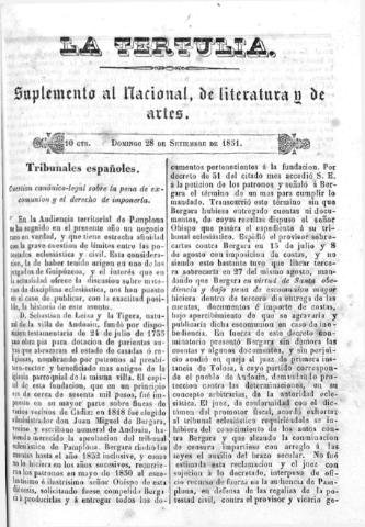 'La Tertulia periódico semanal de literatura y de artes' - 1851 septiembre 28