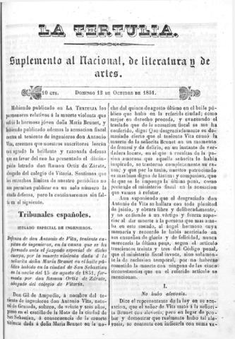 'La Tertulia periódico semanal de literatura y de artes' - 1851 octubre 12