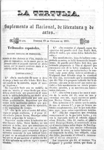 'La Tertulia periódico semanal de literatura y de artes' - 1851 octubre 19