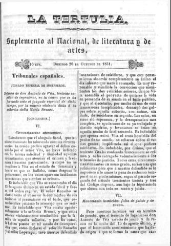 'La Tertulia periódico semanal de literatura y de artes' - 1851 octubre 26