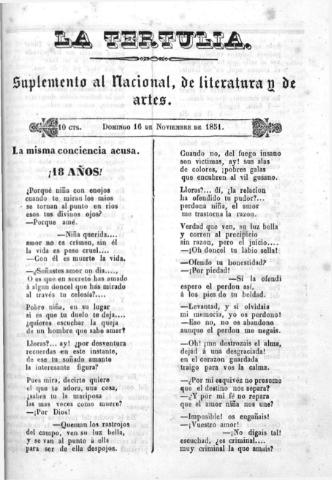 'La Tertulia periódico semanal de literatura y de artes' - 1851 noviembre 16