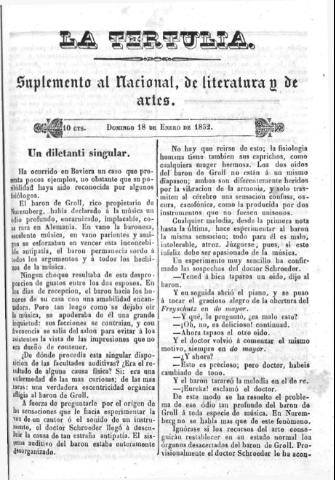 'La Tertulia periódico semanal de literatura y de artes' - 1852 enero 18