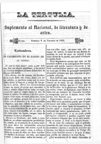 'La Tertulia periódico semanal de literatura y de artes' - 1852 febrero 8