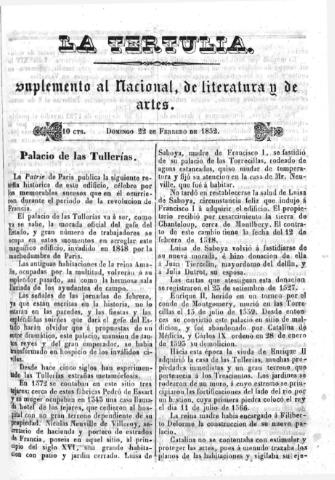 'La Tertulia periódico semanal de literatura y de artes' - 1852 febrero 22