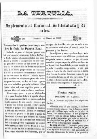 'La Tertulia periódico semanal de literatura y de artes' - 1852 marzo 7