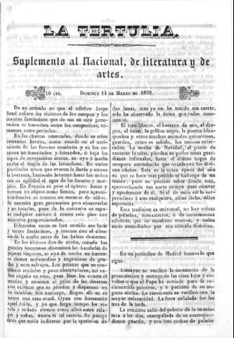 'La Tertulia periódico semanal de literatura y de artes' - 1852 marzo 14