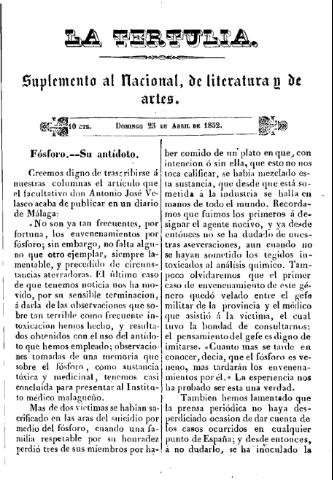'La Tertulia periódico semanal de literatura y de artes' - 1852 abril 25