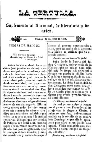 'La Tertulia periódico semanal de literatura y de artes' - 1852 junio 20