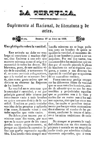 'La Tertulia periódico semanal de literatura y de artes' - 1852 junio 27