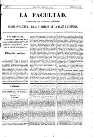 'La Facultad :  periódico de ciencias médicas.' - Año 1 Número 3 - 1845 noviembre 14