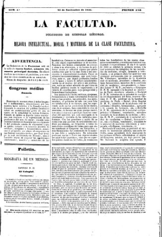'La Facultad :  periódico de ciencias médicas.' - Año 1 Número 4 - 1845 noviembre 23