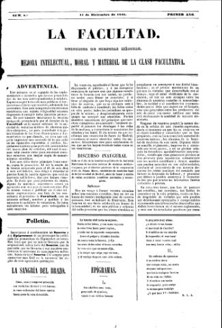 'La Facultad :  periódico de ciencias médicas.' - Año 1 Número 8 - 1845 diciembre 11