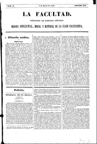'La Facultad :  periódico de ciencias médicas.' - Año 1 Número 13 - 1846 enero 4
