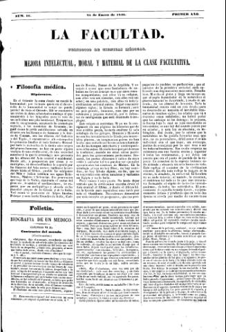 'La Facultad :  periódico de ciencias médicas.' - Año 1 Número 16 - 1846 enero 25