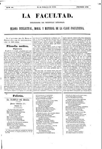 'La Facultad :  periódico de ciencias médicas.' - Año 1 Número 19 - 1846 febrero 15