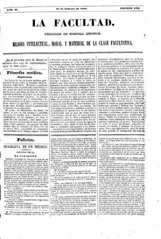 'La Facultad :  periódico de ciencias médicas.' - Año 1 Número 20 - 1846 febrero 22