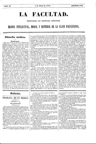 'La Facultad :  periódico de ciencias médicas.' - Año 1 Número 26 - 1846 abril 5