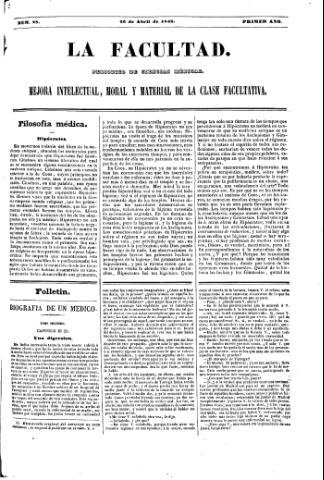 'La Facultad :  periódico de ciencias médicas.' - Año 1 Número 28 - 1846 abril 26