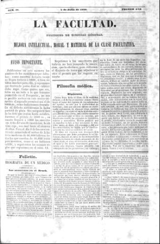 'La Facultad :  periódico de ciencias médicas.' - Año 1 Número 38 - 1846 julio 5