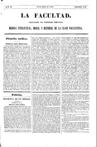'La Facultad :  periódico de ciencias médicas.' - Año 1 Número 40 - 1846 julio 19
