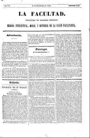 'La Facultad :  periódico de ciencias médicas.' - Año 1 Número 48 - 1846 septiembre 27