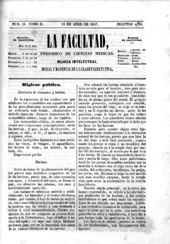 'La Facultad :  periódico de ciencias médicas.' - Tomo 2 Año 2 Número 15 - 1847 abril 15