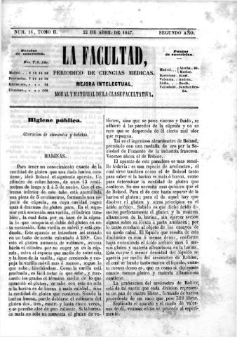 'La Facultad :  periódico de ciencias médicas.' - Tomo 2 Año 2 Número 16 - 1847 abril 22