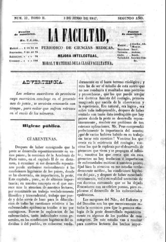 'La Facultad :  periódico de ciencias médicas.' - Tomo 2 Año 2 Número 22 - 1847 junio 3